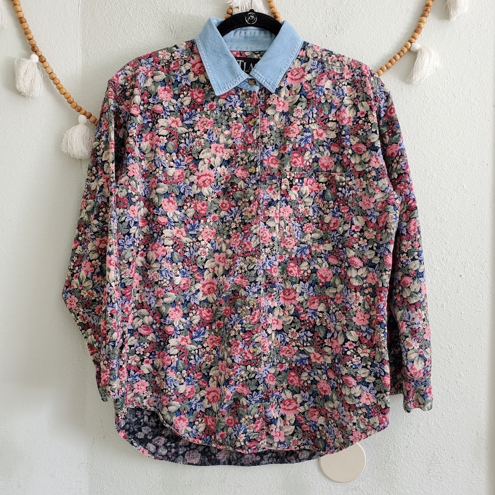 At Last || vintage floral button up top